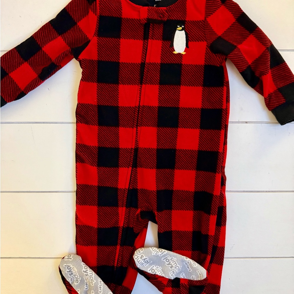 Carter's Red and Black Checkered Footie